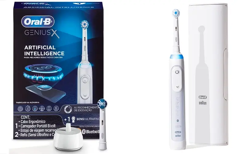 Escova Elétrica Recarregável Oral-B Genius X Bivolt + 2 Refis Sensi Ultrafino e CrossAction
