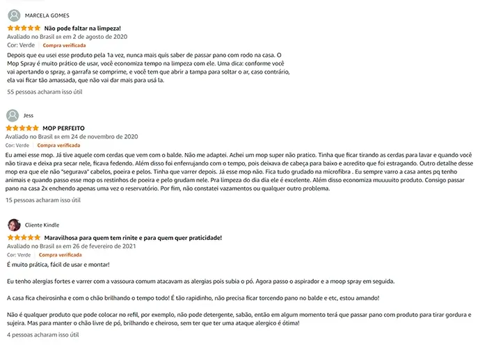 Depoimentos de Clientes sobre o Mop Spray Flashlimp