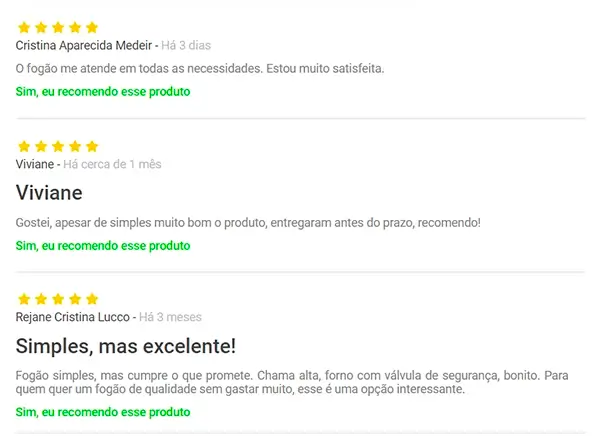 Depoimentos de Clientes sobre o Fogão Itatiaia