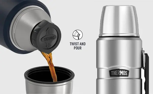THERMOS Garrafa de bebida isolada a vácuo Stainless King, 1,13 g, azul fosco