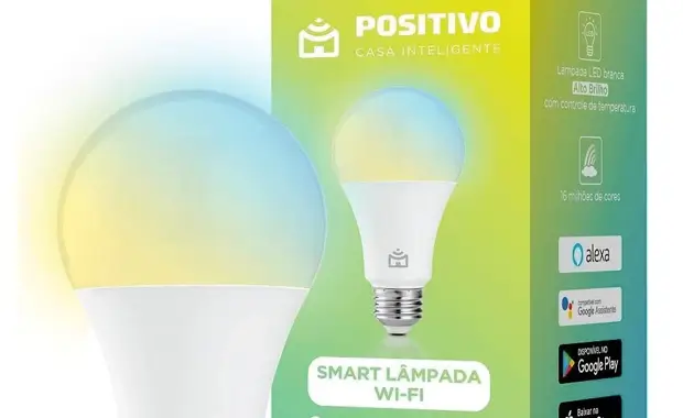 Smart Lâmpada Wi-Fi Positivo Casa Inteligente, Branca Quente e Fria, Colorido RGB, LED 9W, Bivolt - Compatível com Alexa
